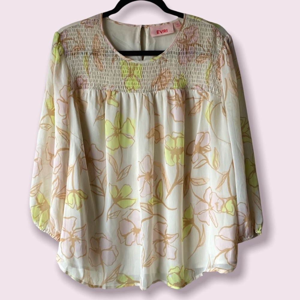 Evri Yellow Floral Bohemian Cottage Core Blouse
